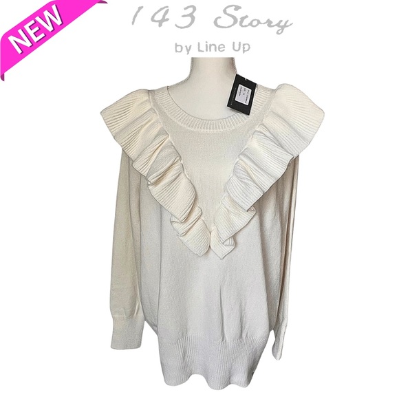 ๐ NWT 143 Story by Line Up Ivory White Ruffle Sweater Size 1XL ๐ค - Picture 2 of 6